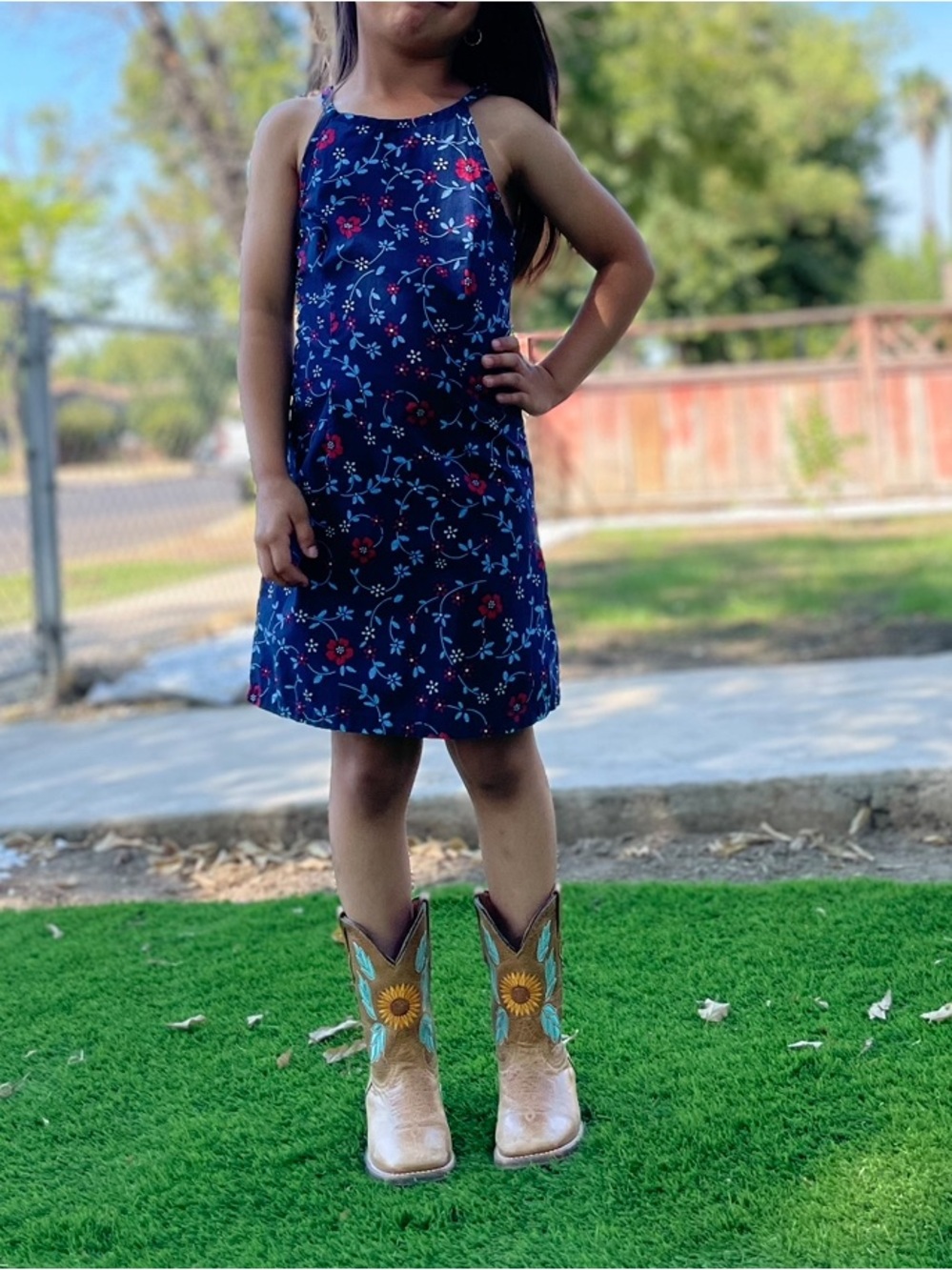 Vintage Faded Glory Girl's High Neck Blue Red Dress Size 6/6X